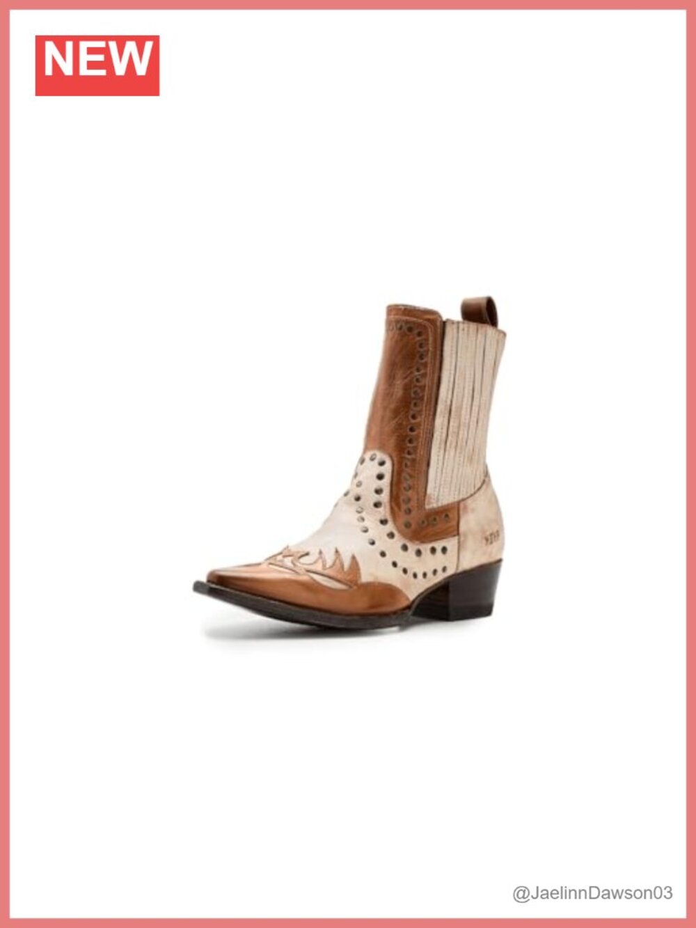 Leather Western Ankle Bootie Snip Toe Block Heel Pull-On